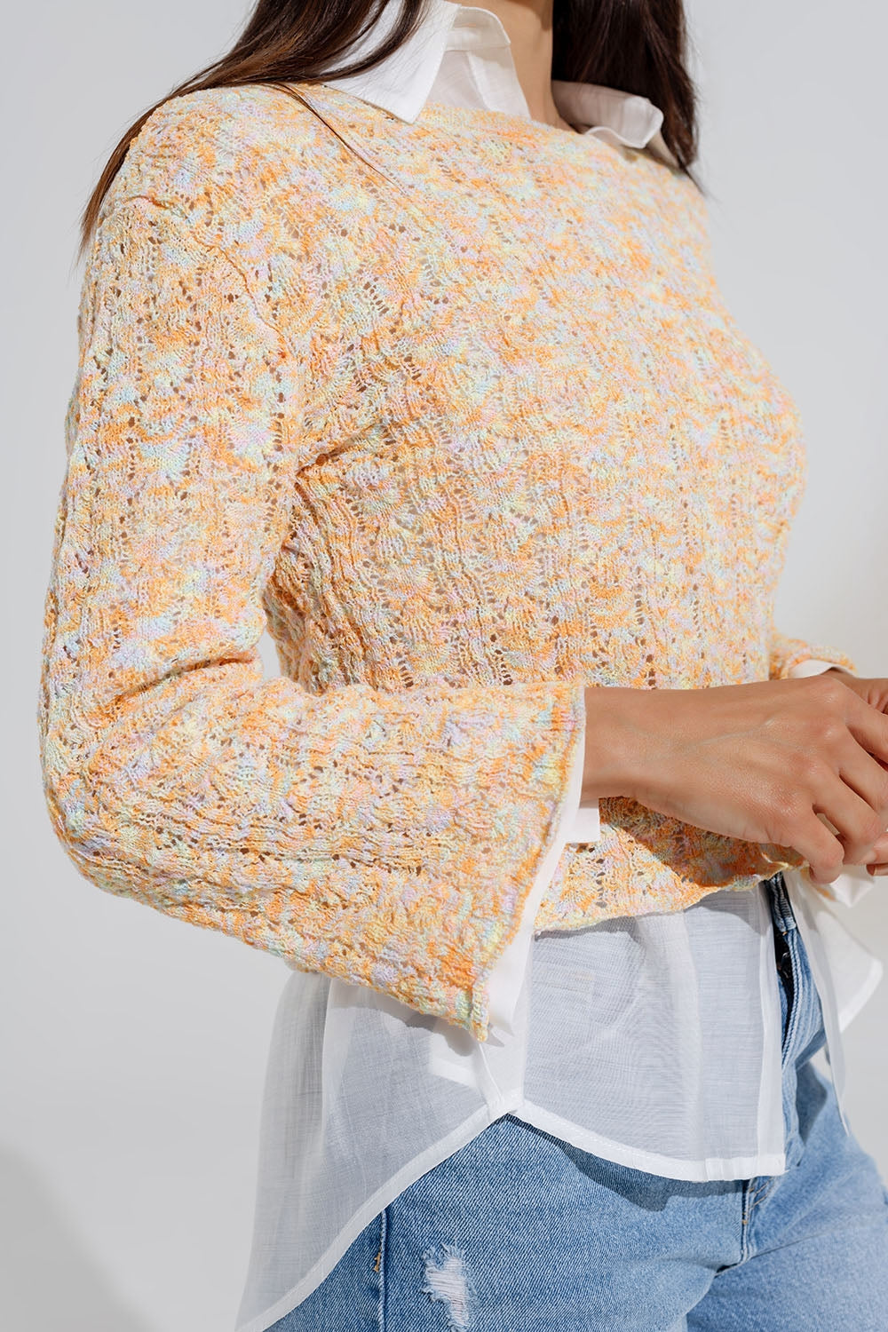 Multicolor Sweater With Flared Sleeves - Jumpers