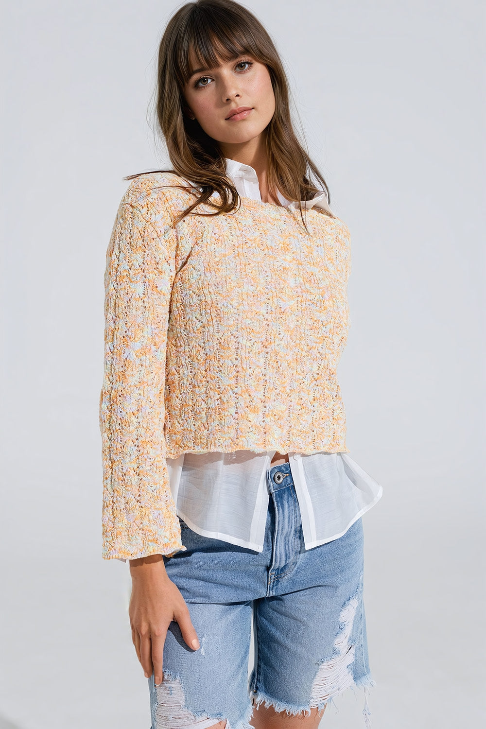 Multicolor Sweater With Flared Sleeves - Jumpers