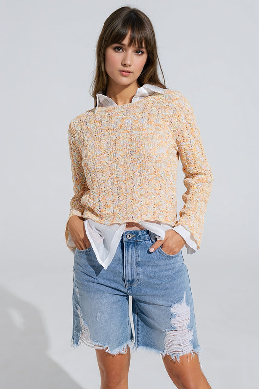 Multicolor Sweater With Flared Sleeves - Jumpers