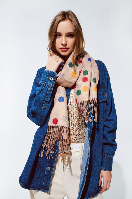Multicolored Polka Dot soft Scarf in Beige - Scarves