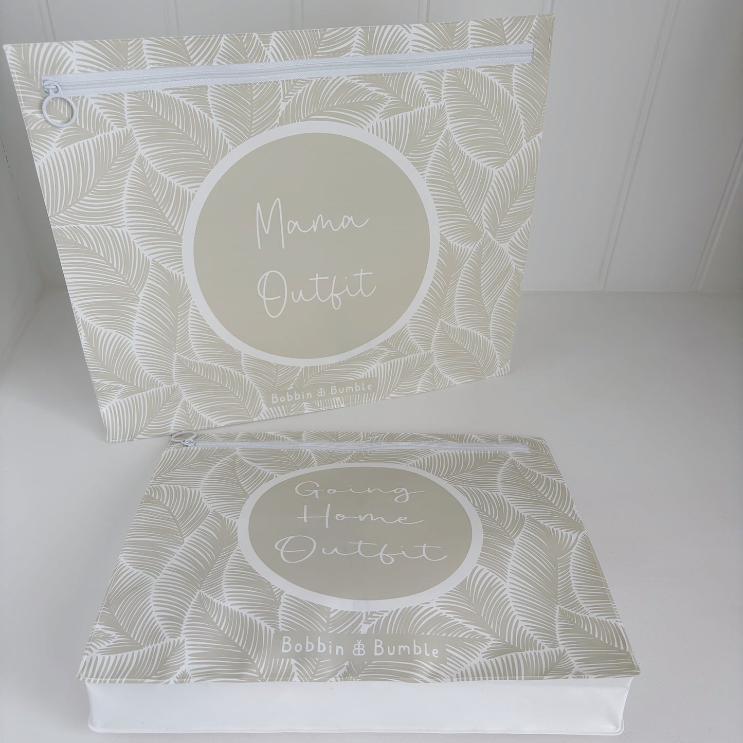Hospital Bag Organiser Pouches - Unisex Beige Leaf Print - Baby & Toddler