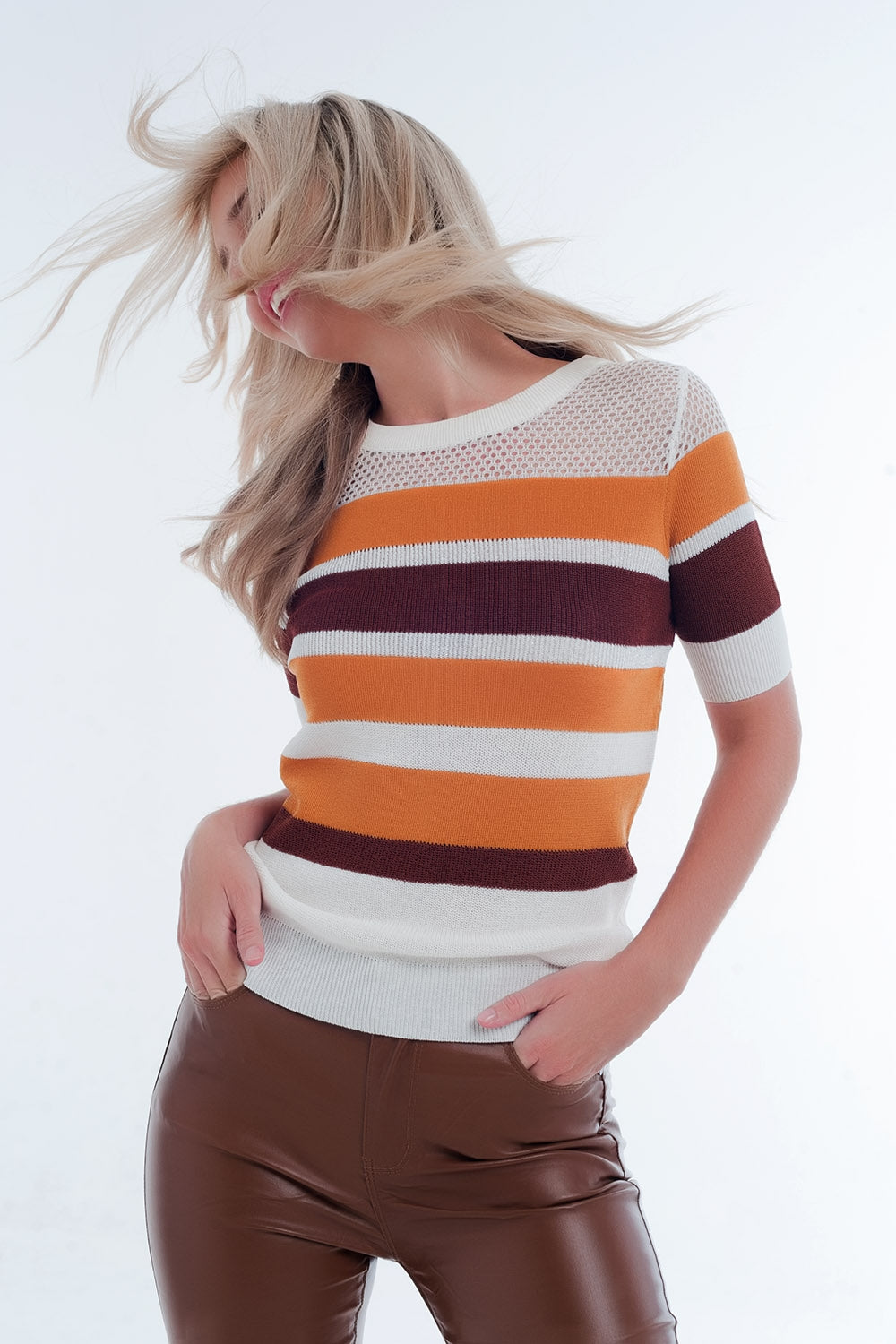 Mustard striped open knit sweater - Jumpers