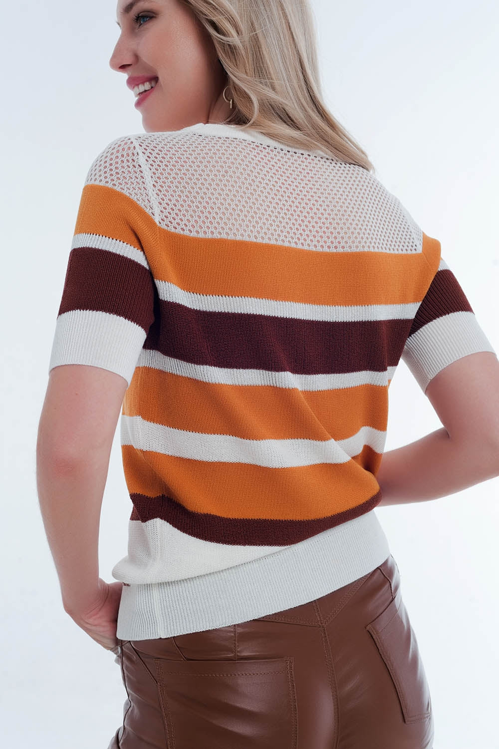 Mustard striped open knit sweater - Jumpers