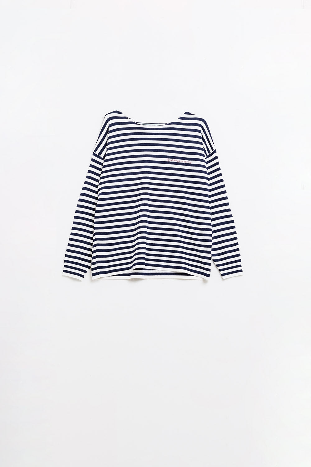 navy blue striped fine knit sweater with boat neck - Jumpers