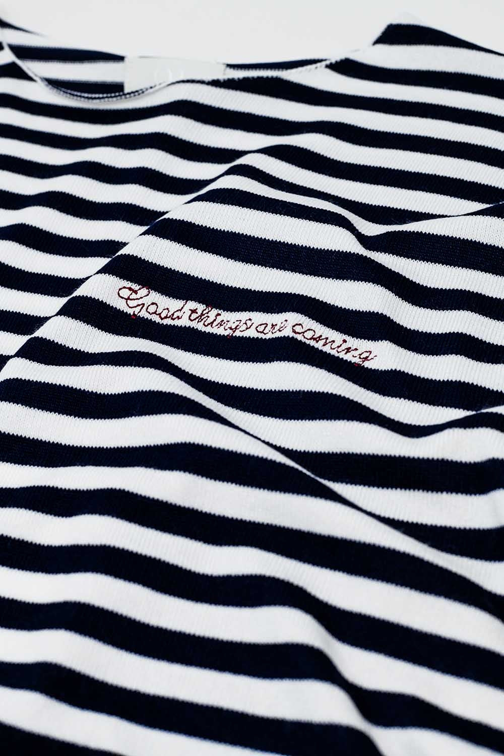 navy blue striped fine knit sweater with boat neck - Jumpers
