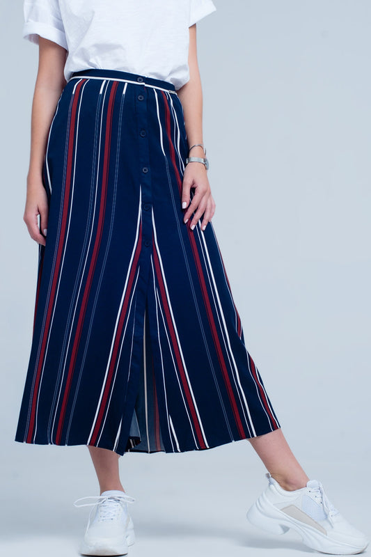 Navy blue striped midi skirt - Skirts