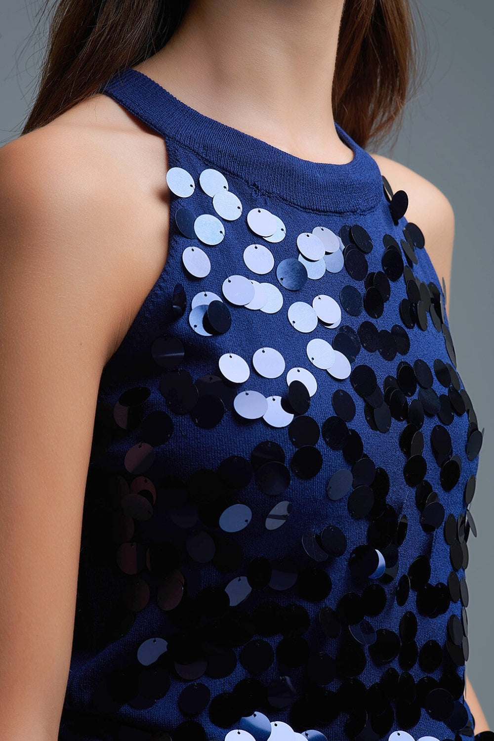 Navy knit top with sequin detail - Tops