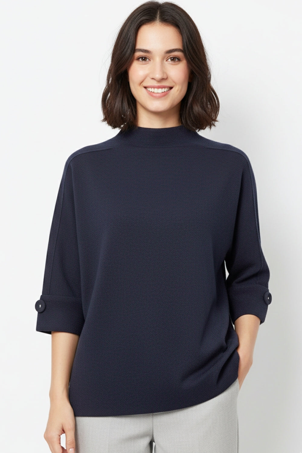 Navy Knitted Sweater with Button Details -