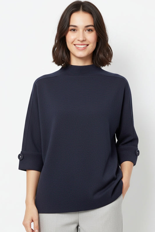 Navy Knitted Sweater with Button Details -