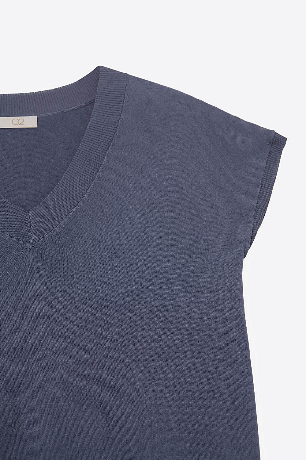 Navy lightweight knit V-neck sweater with short sleeves -