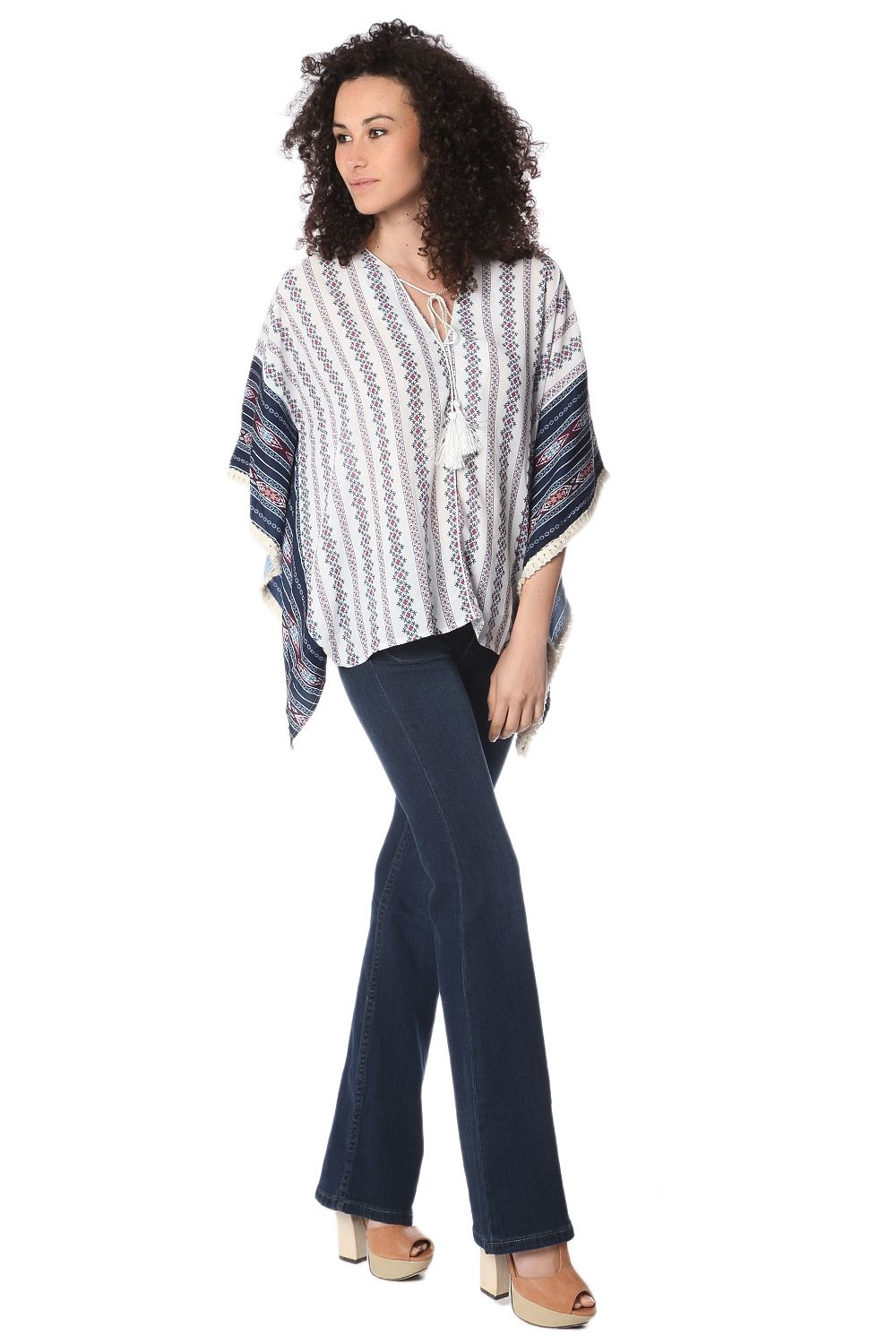 Navy oversized poncho top in tribe print - Coats and Jackets