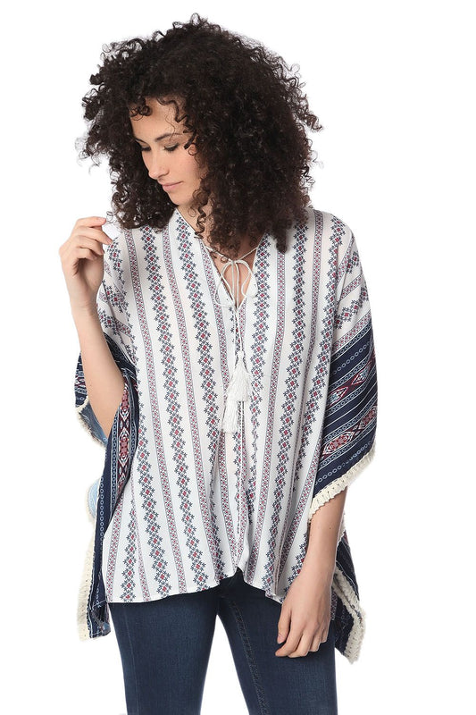 Navy oversized poncho top in tribe print - Ponchos