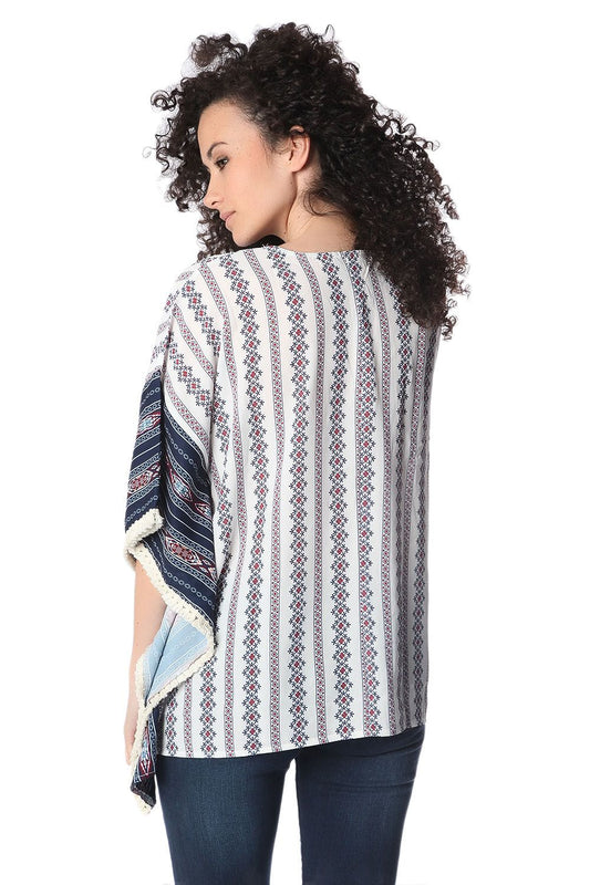 Navy oversized poncho top in tribe print - Coats and Jackets