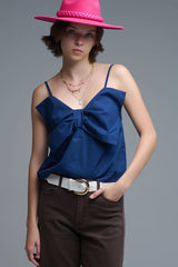 Navy poplin crop top with bow detail