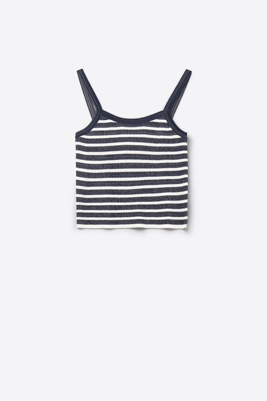 Navy top with white stripes and straps - Tops