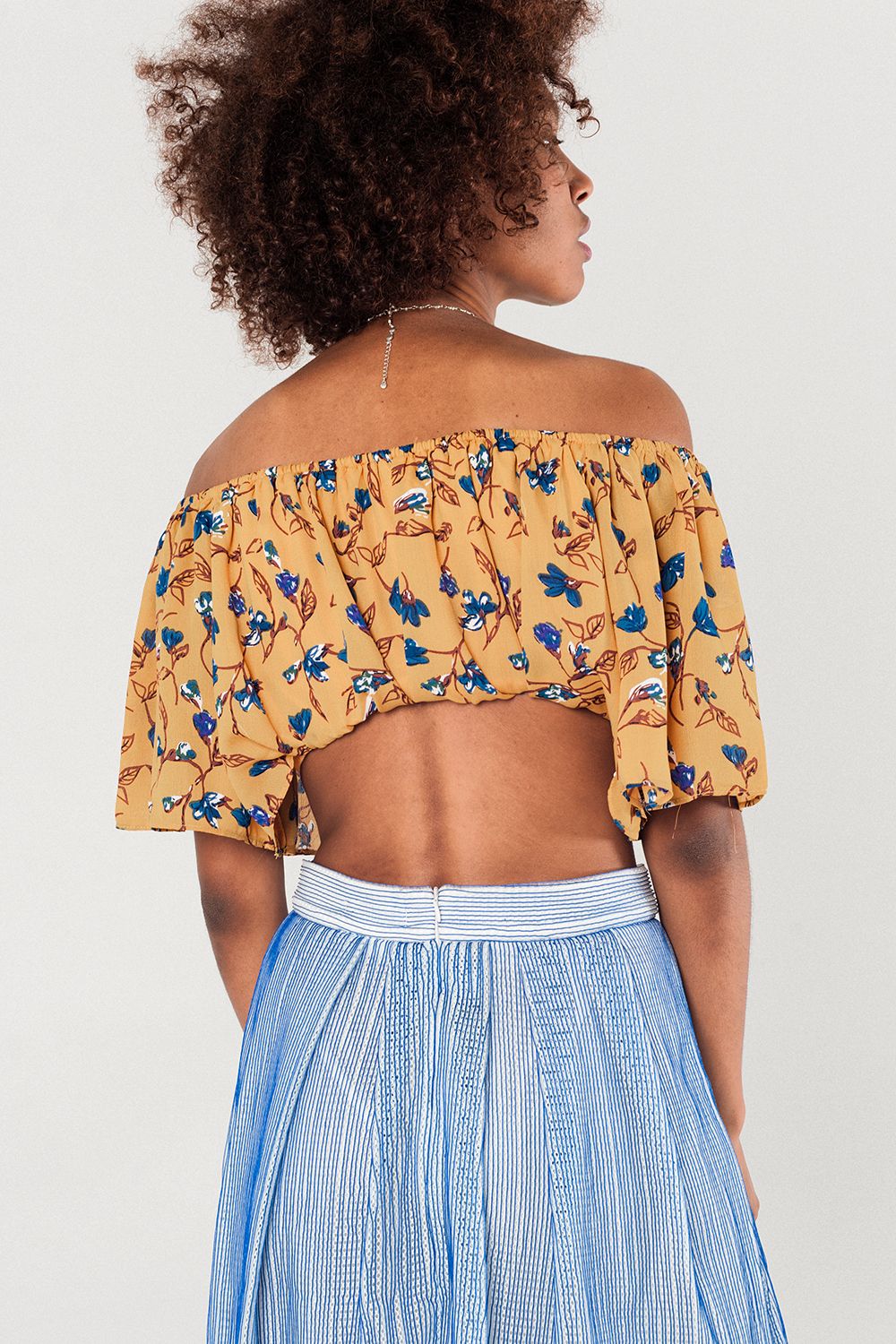 Off shoulder floral crop top in mustard - Crop Tops