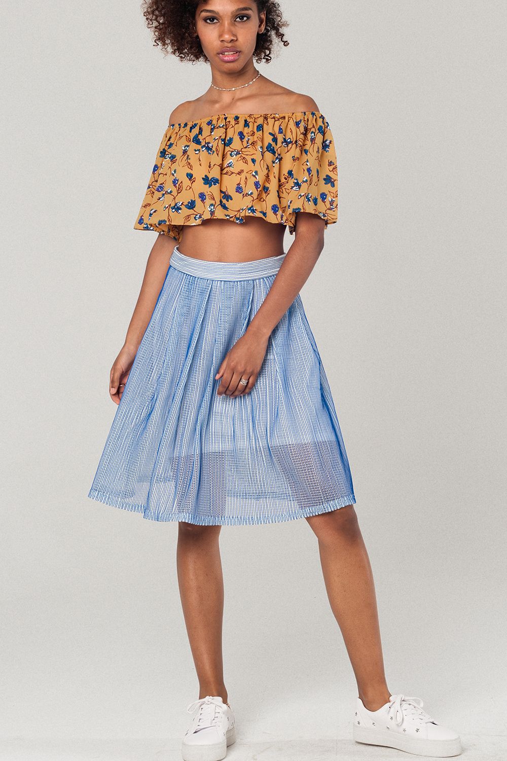 Off shoulder floral crop top in mustard - Crop Tops
