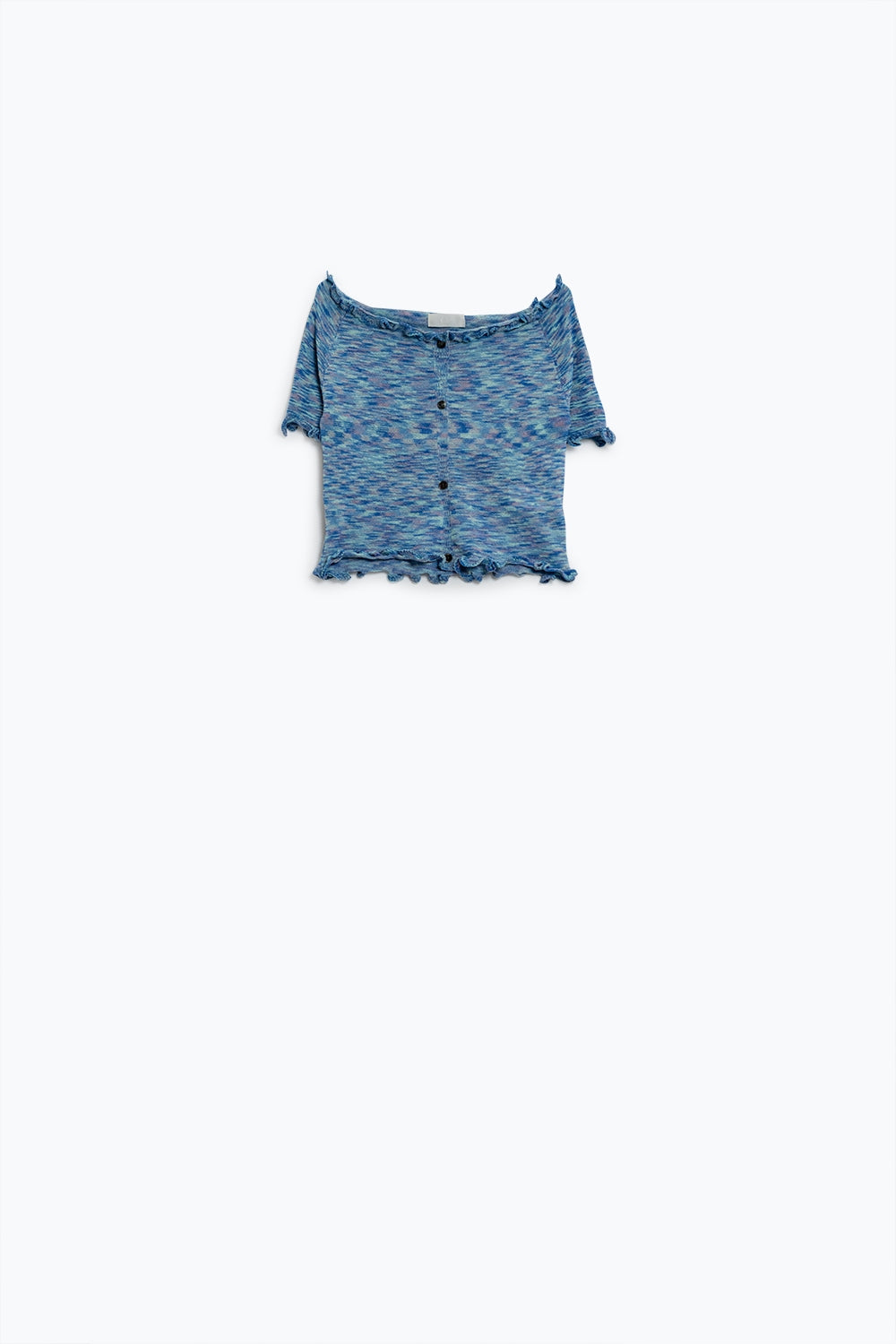 Off The Shoulder Cropped Knitted Top in Blue - Jumpers