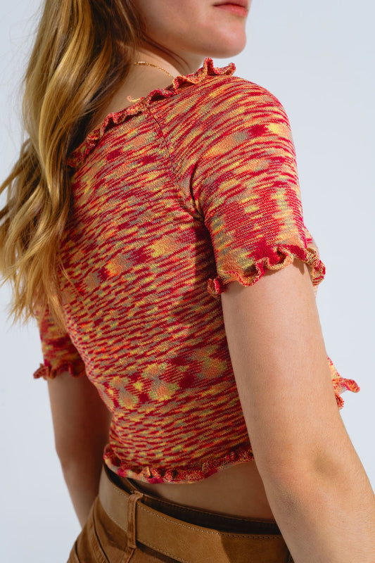 Off The Shoulder Cropped Knitted Top in Rust Melange - Jumpers