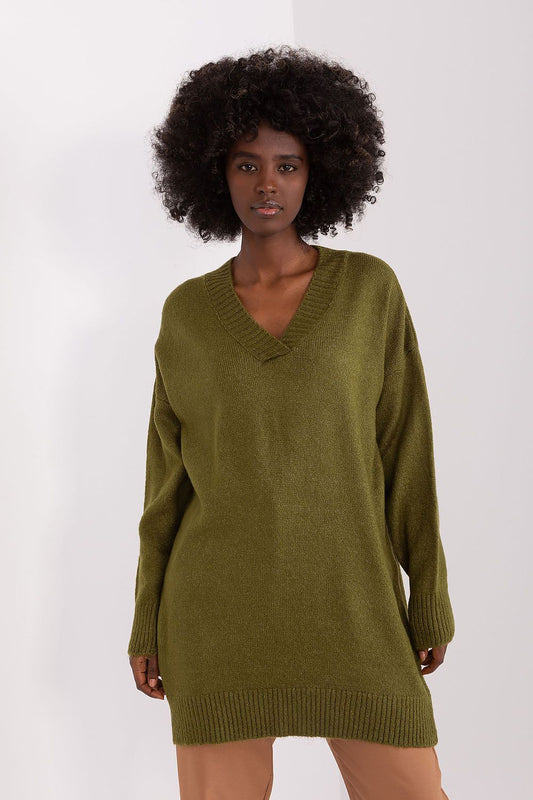 Badu Olive Green V-Neck Jumper for Women's Fashion green one-size-fits-all -
