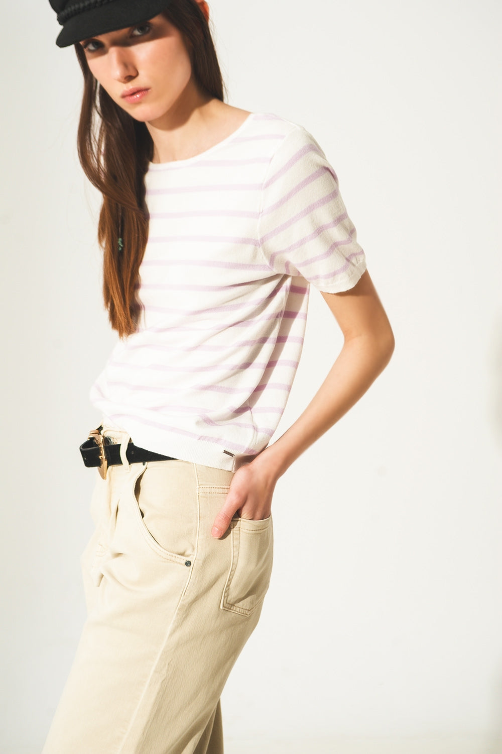 Open back lace up stripes jumper in lilac - Jumpers