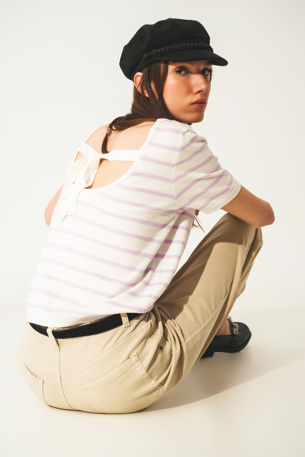 Open back lace up stripes jumper in lilac - Jumpers