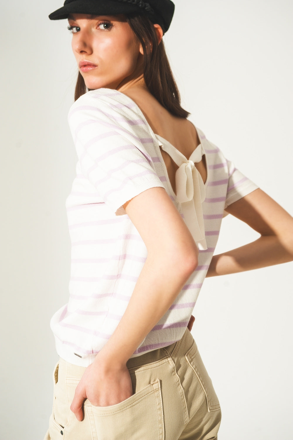 Open back lace up stripes jumper in lilac - Jumpers