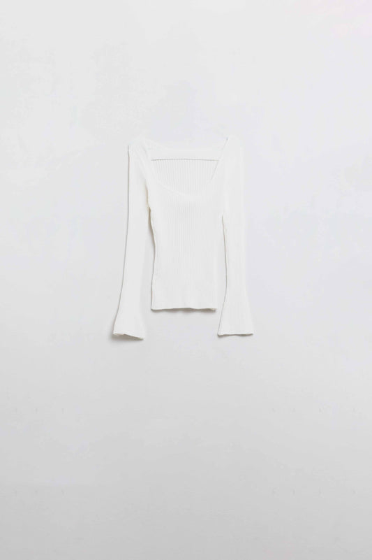 open back white ribbed sweater - Jumpers
