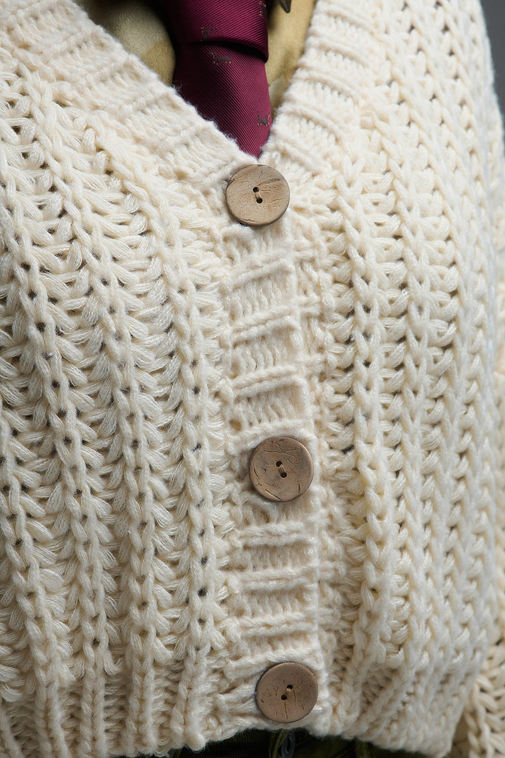 Open Knit Chunky Cardigan In beige - Coats and Jackets