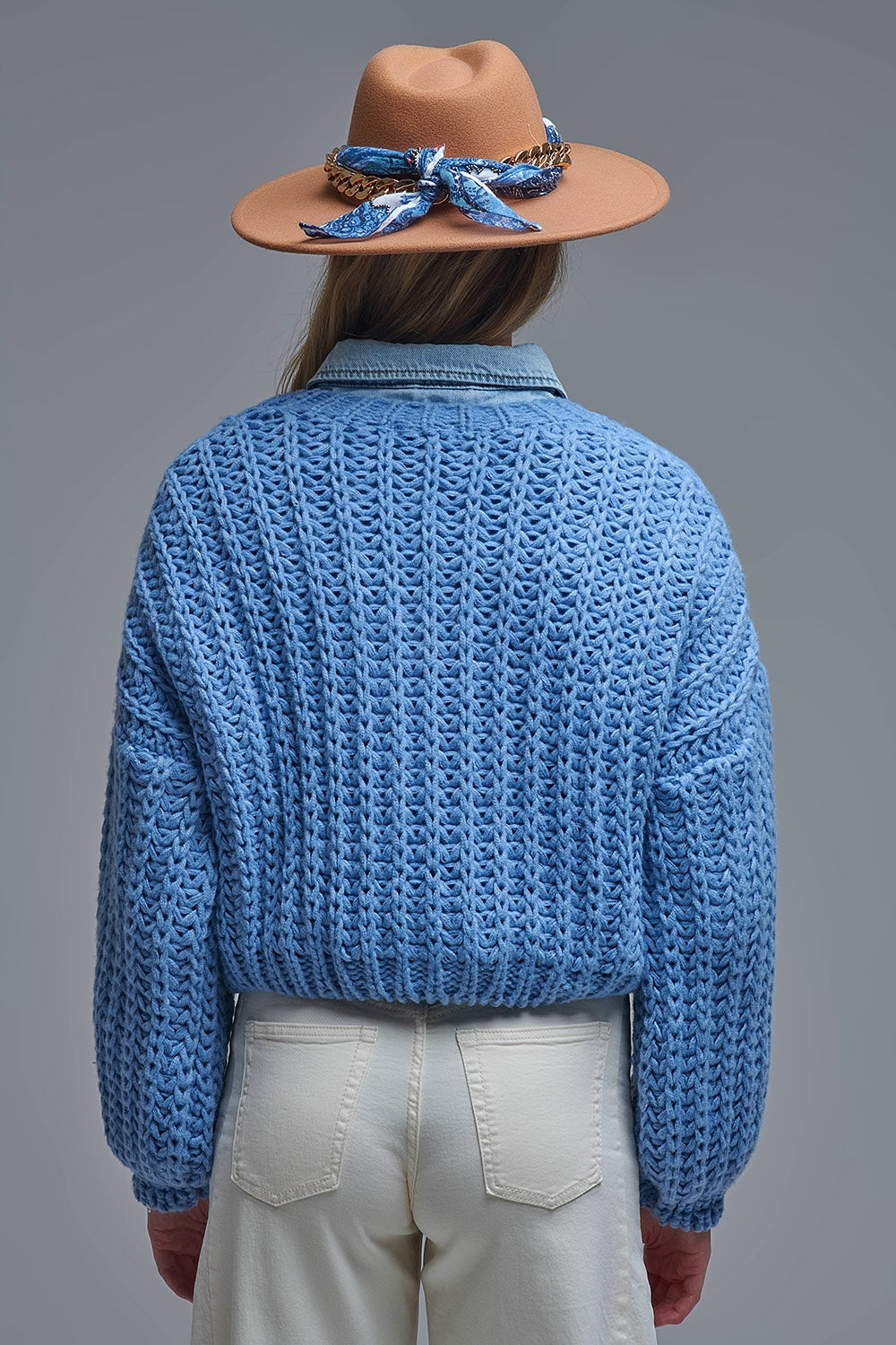 Open Knit Chunky Cardigan In blue - Coats and Jackets