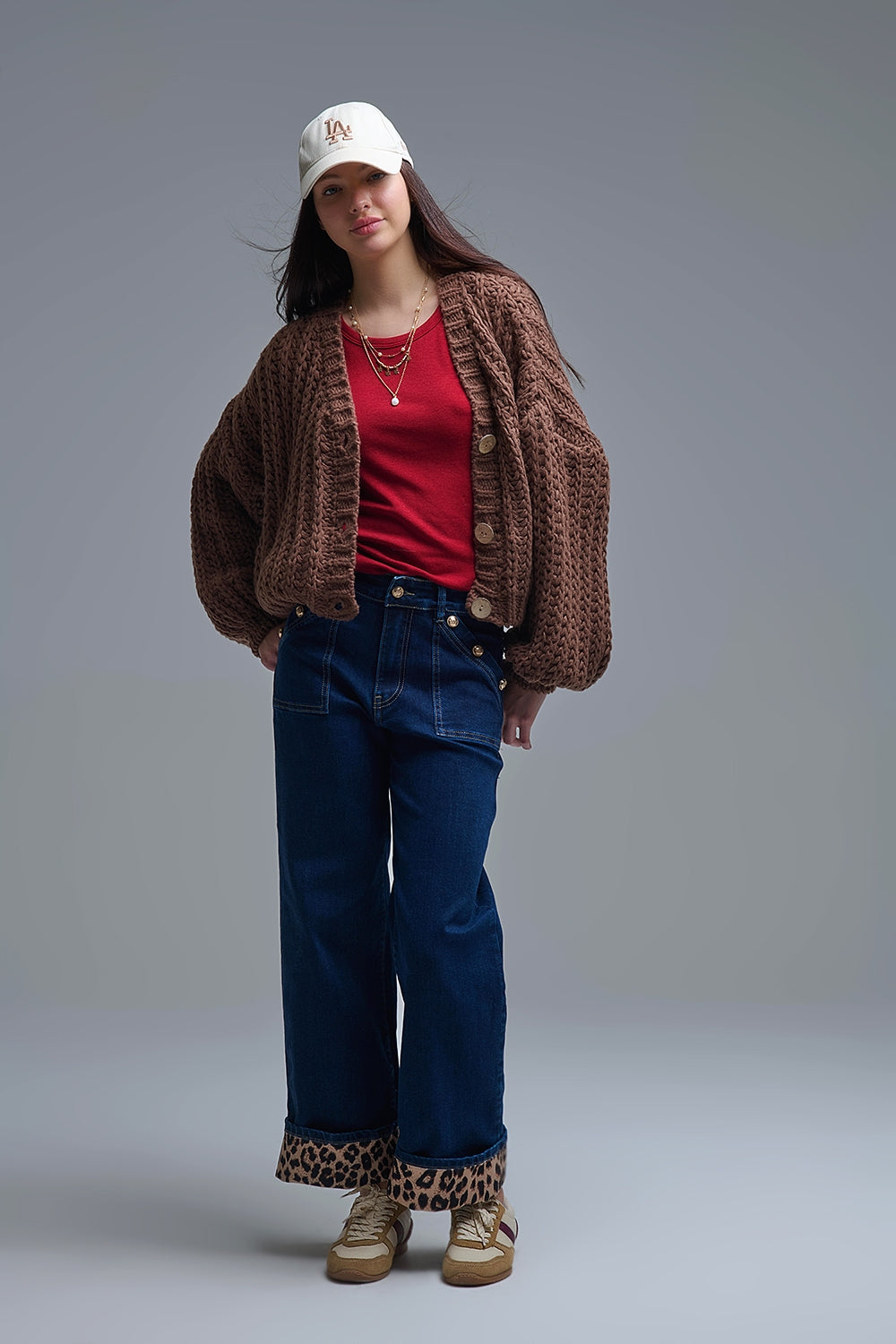 Open Knit Chunky Cardigan In Brown - Sweaters