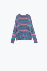 Pull ras du cou à rayures en maille ajourée dans des tons violets et bleus