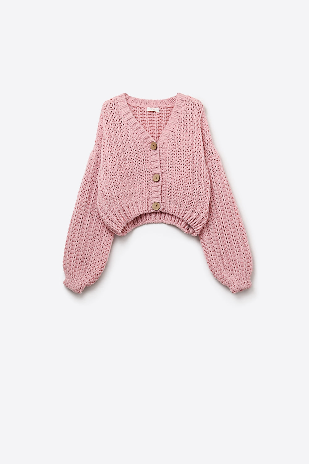 Open Knitted Chunky Cardigan in pink with relaxed sleeves - Coats and Jackets