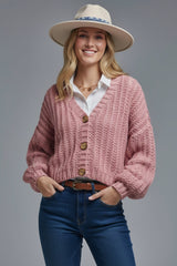 Open Knitted Chunky Cardigan in pink with relaxed sleeves