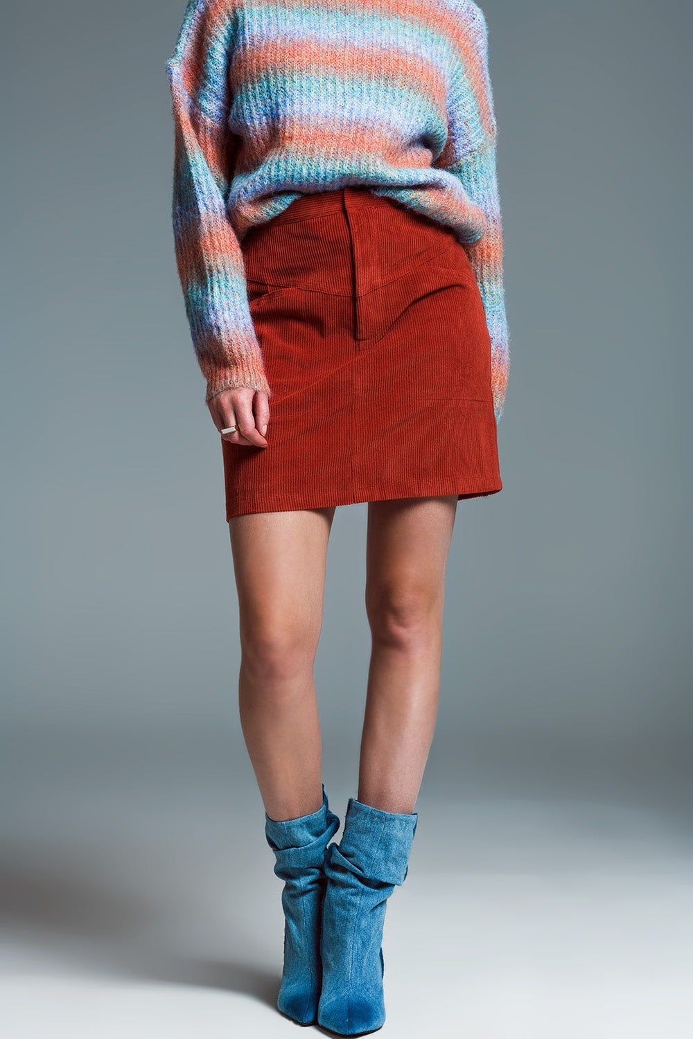 orange corduroy miniskirt with pockets - Skirts