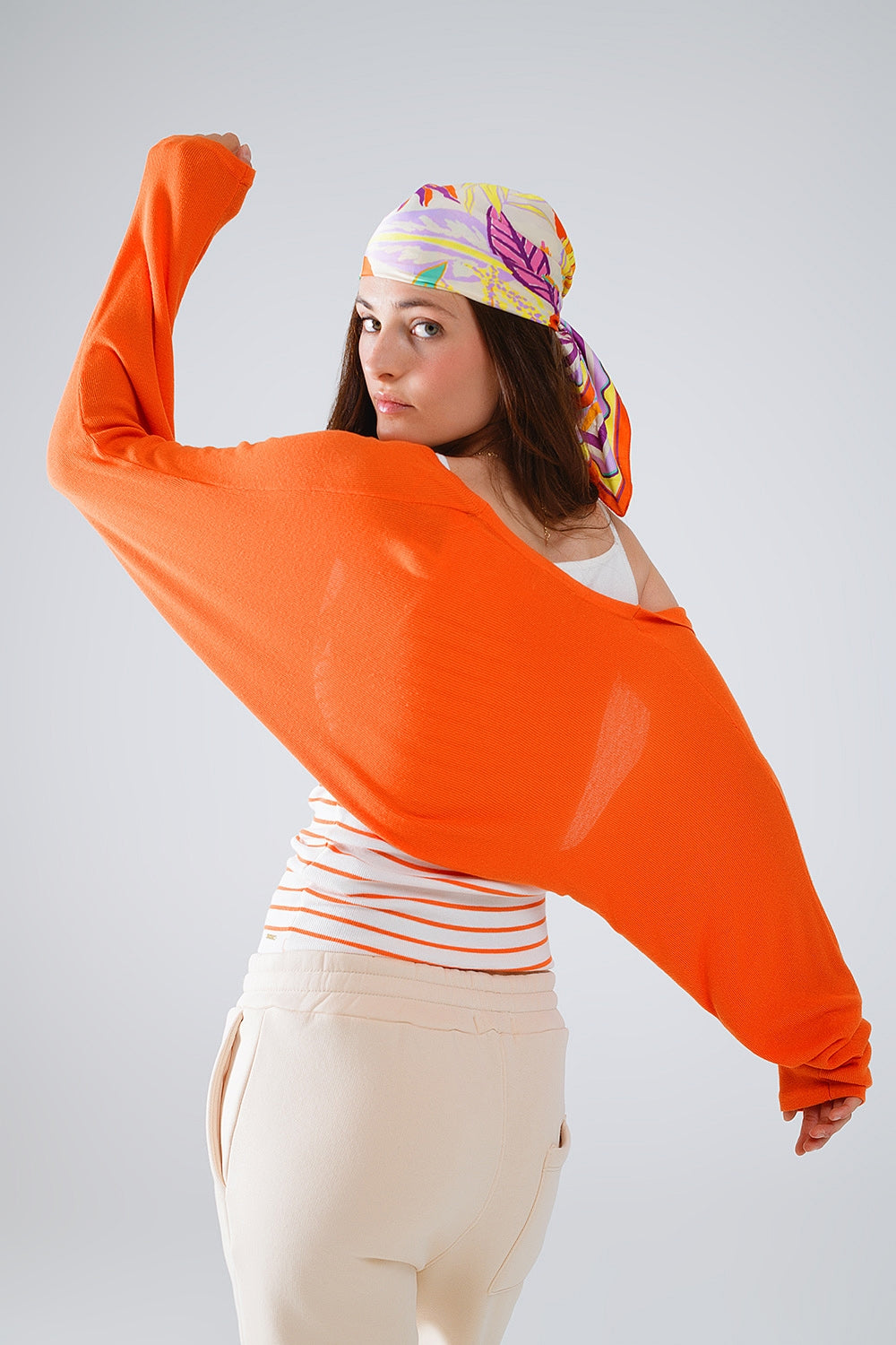 orange fine knit bolero cardigan - Cardigans