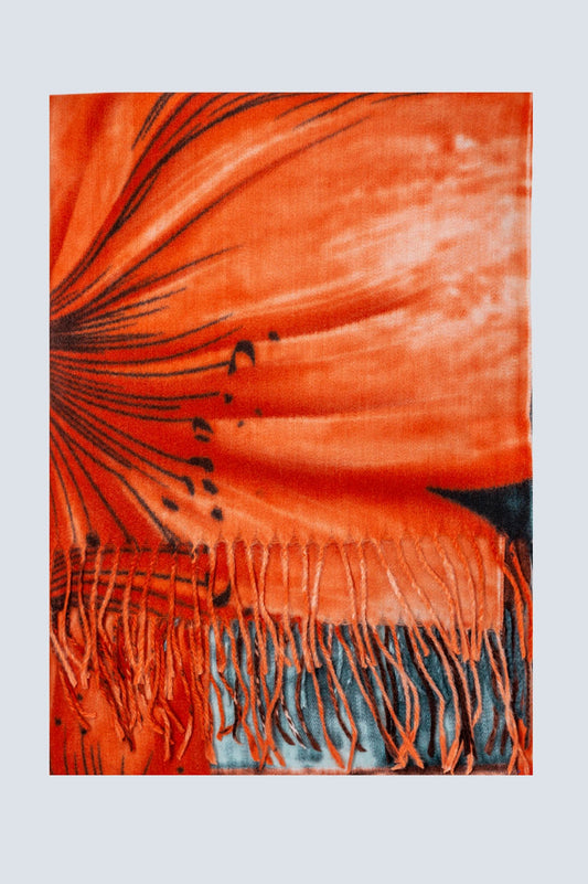 orange flower print scarf - Scarves
