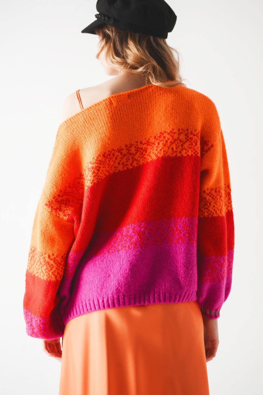 Orange knitted sweater with mélange stripes - Jumpers