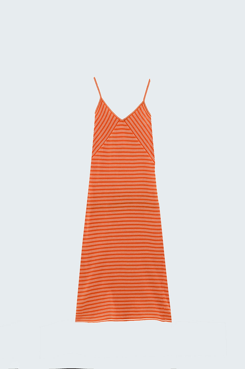 Orange Midi Dress With Stripes And Spaghetti Straps - Dresses