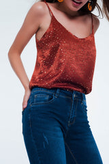 Orange polka dot strappy cami top