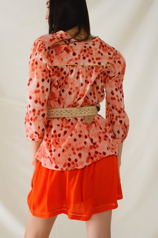Orange Shirt With Abstract Print And 3/4 Length Sleeves - Shirts