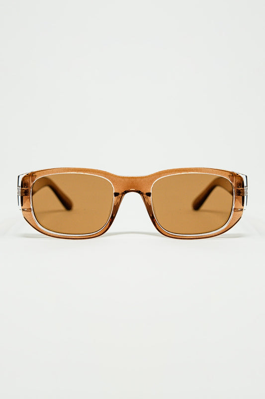 Oval Sunglasses with High Gloss Transparent Camel Frames - Sunglasses