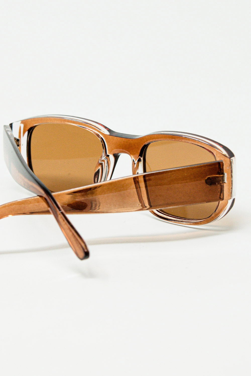 Oval Sunglasses with High Gloss Transparent Camel Frames - Sunglasses