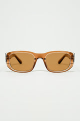 Oval Sunglasses with High Gloss Transparent Camel Frames