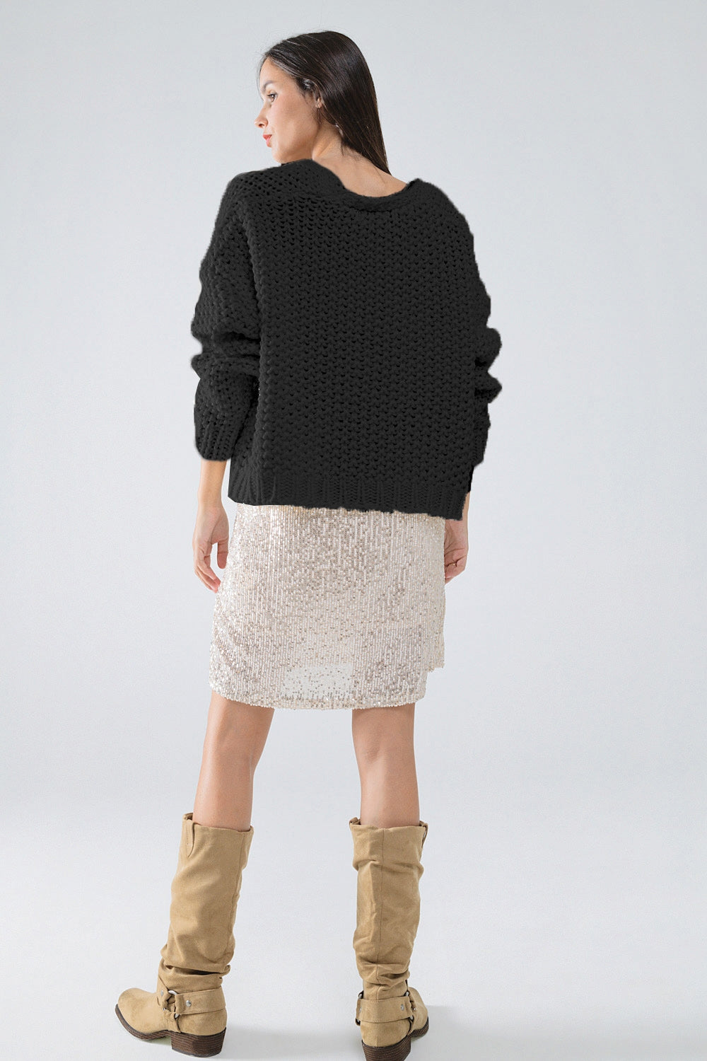Oversized black chunky knit jacket with pockets - Cardigans