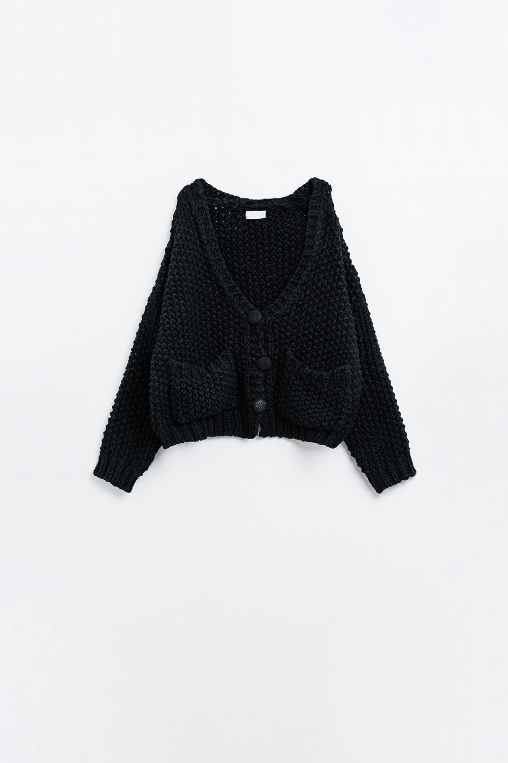 Oversized black chunky knit jacket with pockets - Cardigans