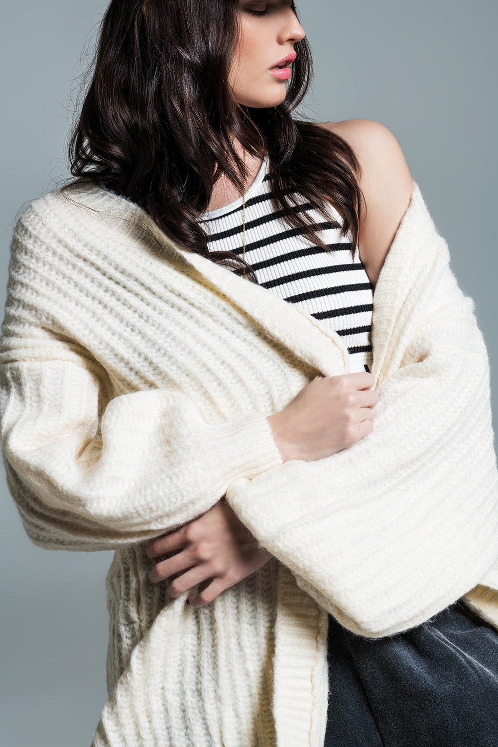 Oversized cardigan in chunky rib with long Sleeves in Cream - Cardigans