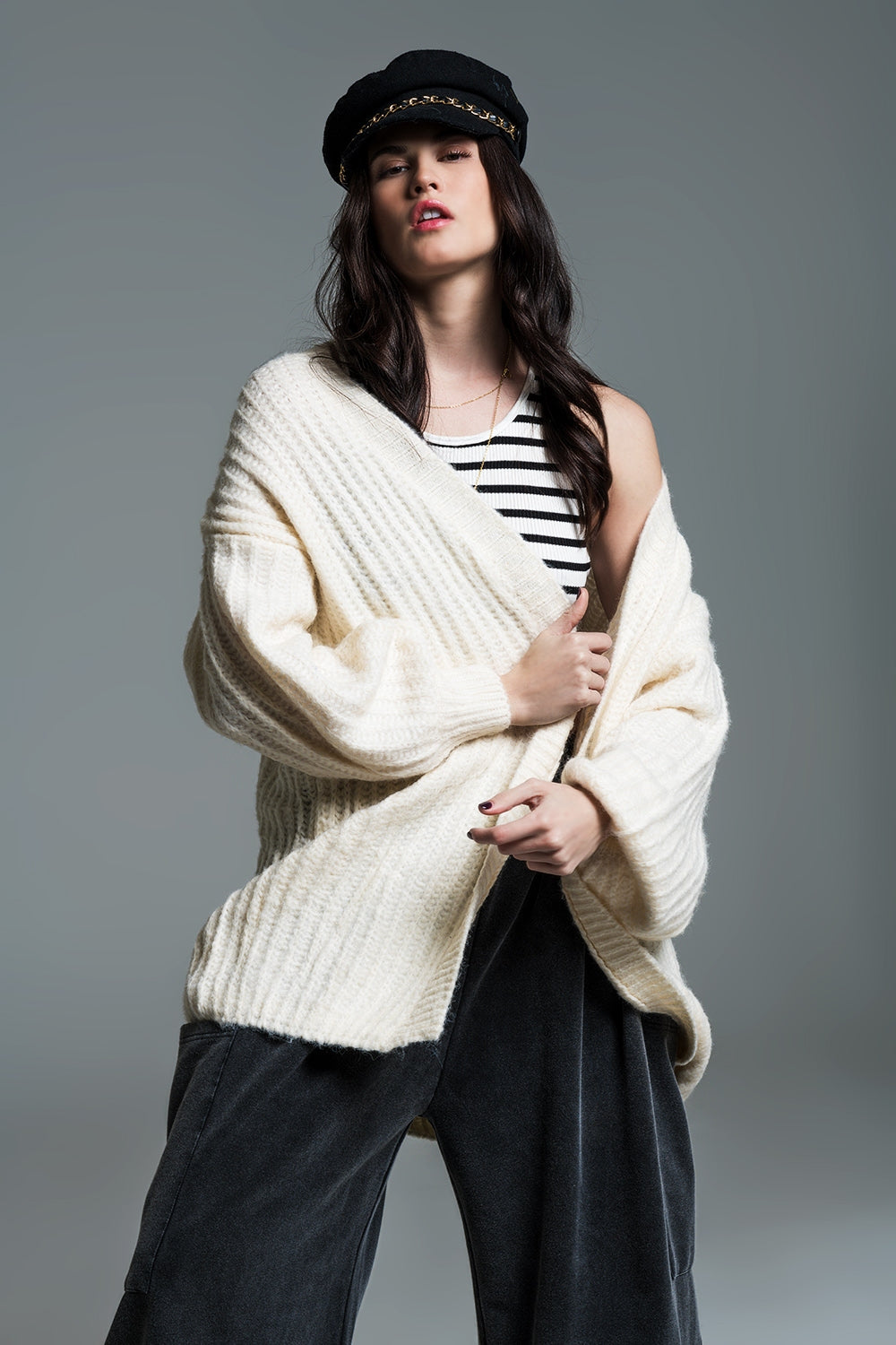 Oversized cardigan in chunky rib with long Sleeves in Cream - Cardigans