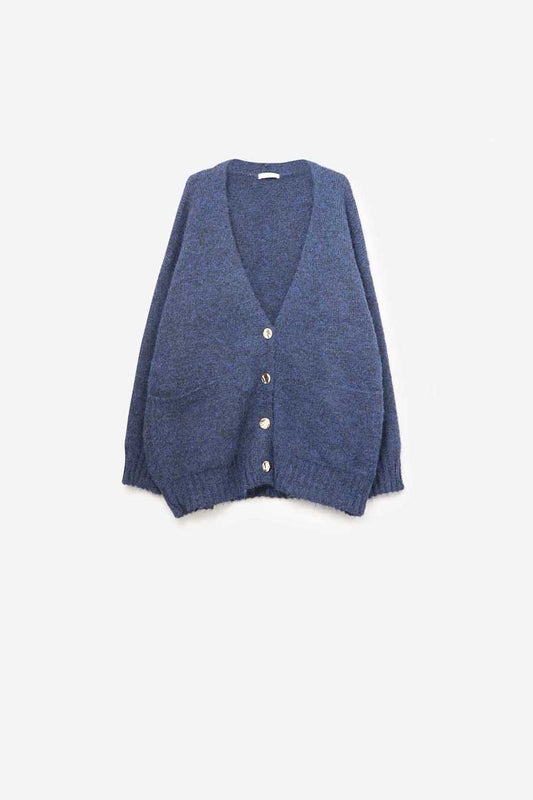 Oversized Cardigan in Navy with gold buttons and pockets - Sweaters