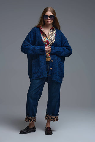 Oversized Cardigan in Navy with gold buttons and pockets